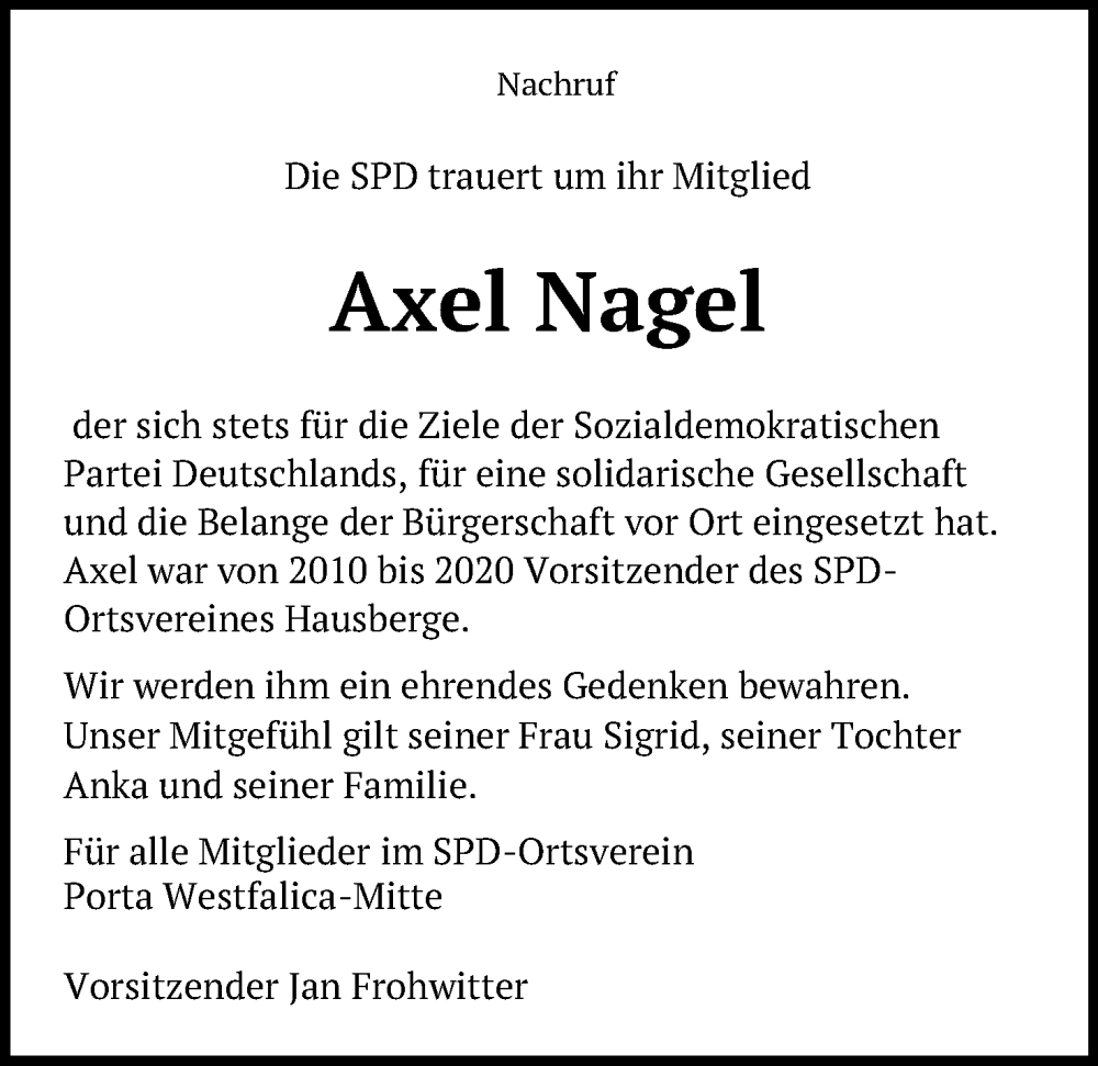 Traueranzeigen von Axel Nagel Trauer.MT.de