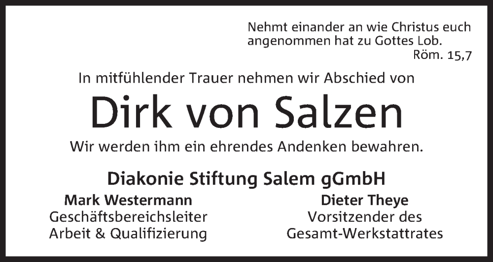 Traueranzeigen Von Dirk Von Salzen Trauer MT De