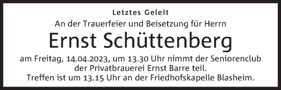 Anzeige von Ernst Schüttenberg von Mindener Tageblatt