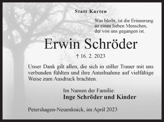 Anzeige von Erwin Schröder von Mindener Tageblatt