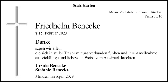 Anzeige von Friedhelm Benecke von Mindener Tageblatt