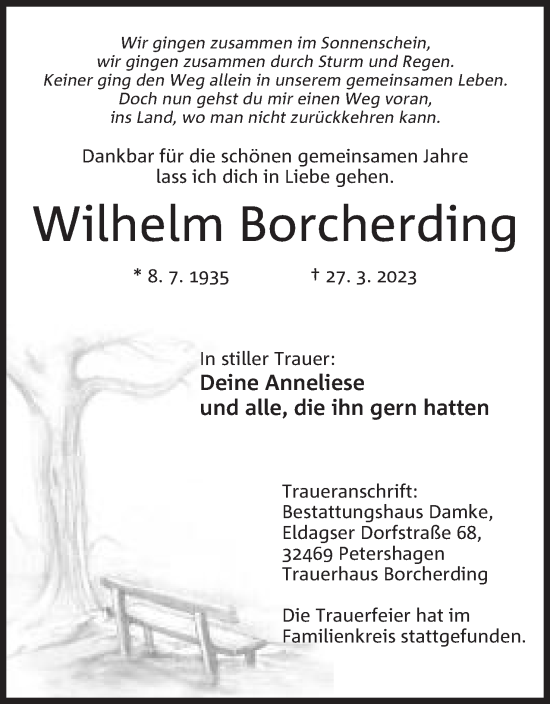 Anzeige von Wilhelm Borcherding von Mindener Tageblatt