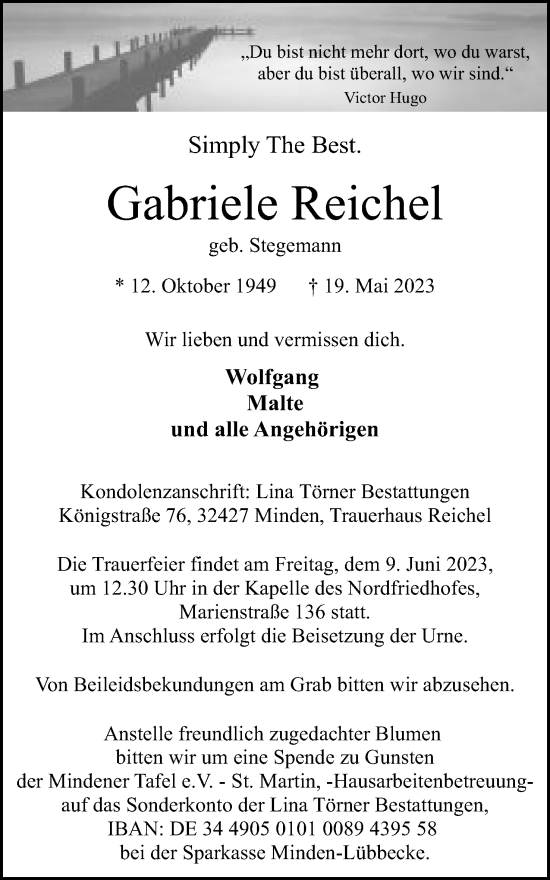 Anzeige von Gabriele Reichel von Mindener Tageblatt