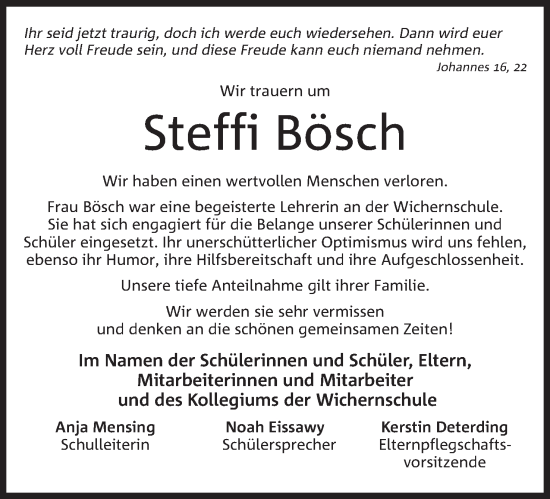 Anzeige von Steffi Bösch von Mindener Tageblatt