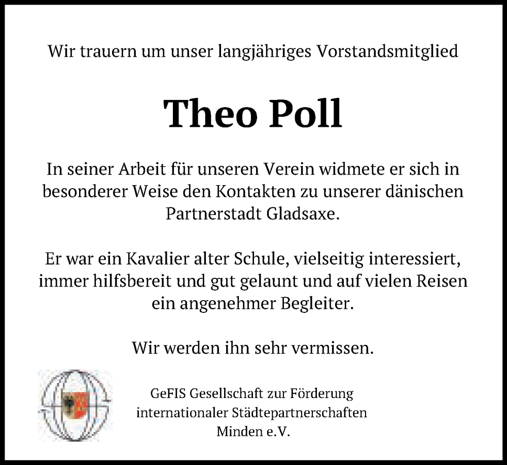  Traueranzeige für Theo Poll vom 20.05.2023 aus Mindener Tageblatt
