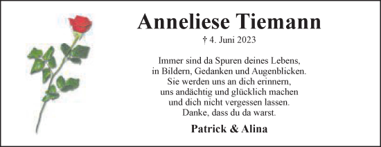 Anzeige von Anneliese Tiemann von Mindener Tageblatt