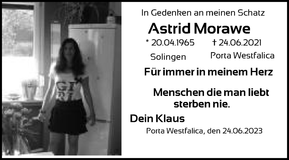  Traueranzeige für Astrid Morawe vom 24.06.2023 aus Mindener Tageblatt