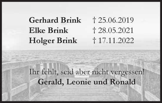 Anzeige von Gerhard Brink von Mindener Tageblatt