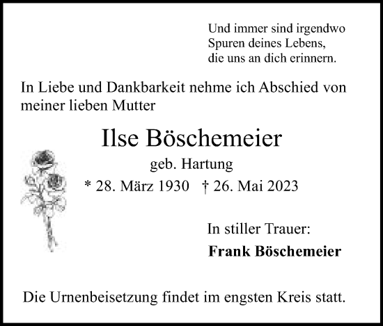 Anzeige von Ilse Böschemeier von Mindener Tageblatt