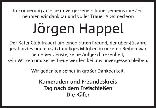 Anzeige von Jörgen Happel von Mindener Tageblatt