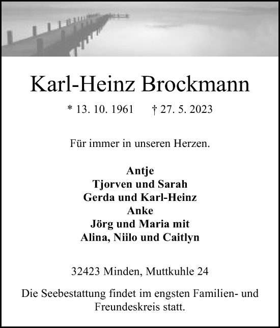 Anzeige von Karl-Heinz Brockmann von Mindener Tageblatt