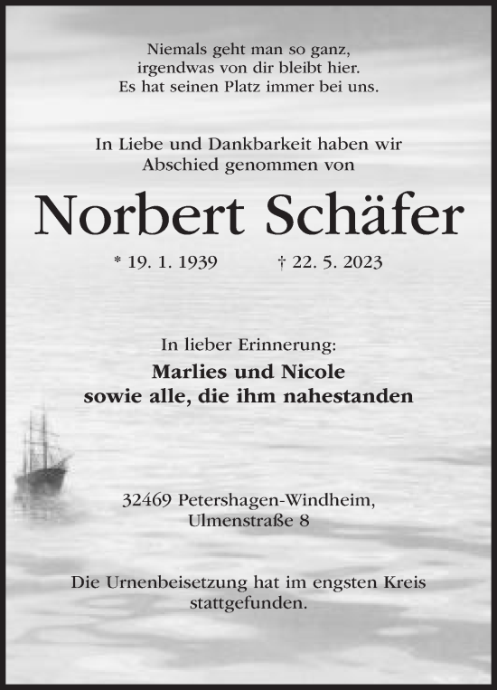 Anzeige von Norbert Schäfer von Mindener Tageblatt