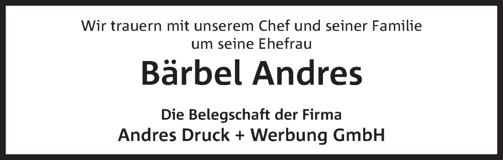  Traueranzeige für Bärbel Andres vom 22.07.2023 aus Mindener Tageblatt