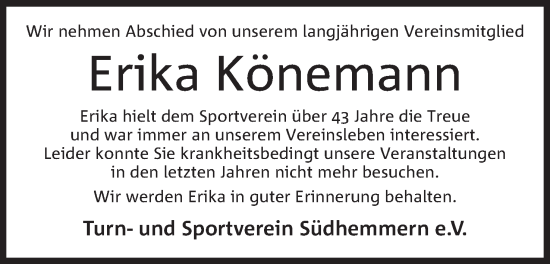 Anzeige von Erike Könemann von Mindener Tageblatt