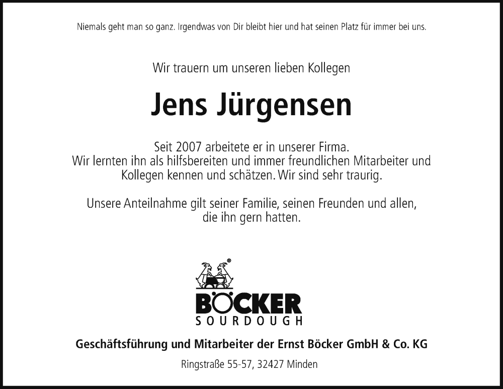  Traueranzeige für Jens Jürgensen vom 15.07.2023 aus Mindener Tageblatt