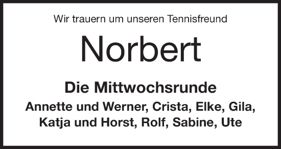 Anzeige von Norbert  von Mindener Tageblatt