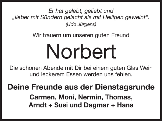 Anzeige von Norbert  von Mindener Tageblatt