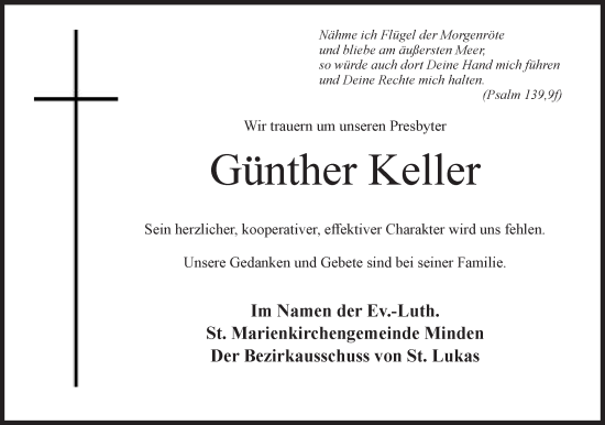 Anzeige von Günther Keller von Mindener Tageblatt