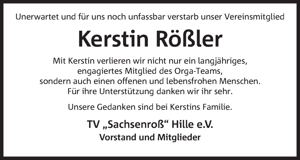  Traueranzeige für Kerstin Rößler vom 02.08.2023 aus Mindener Tageblatt