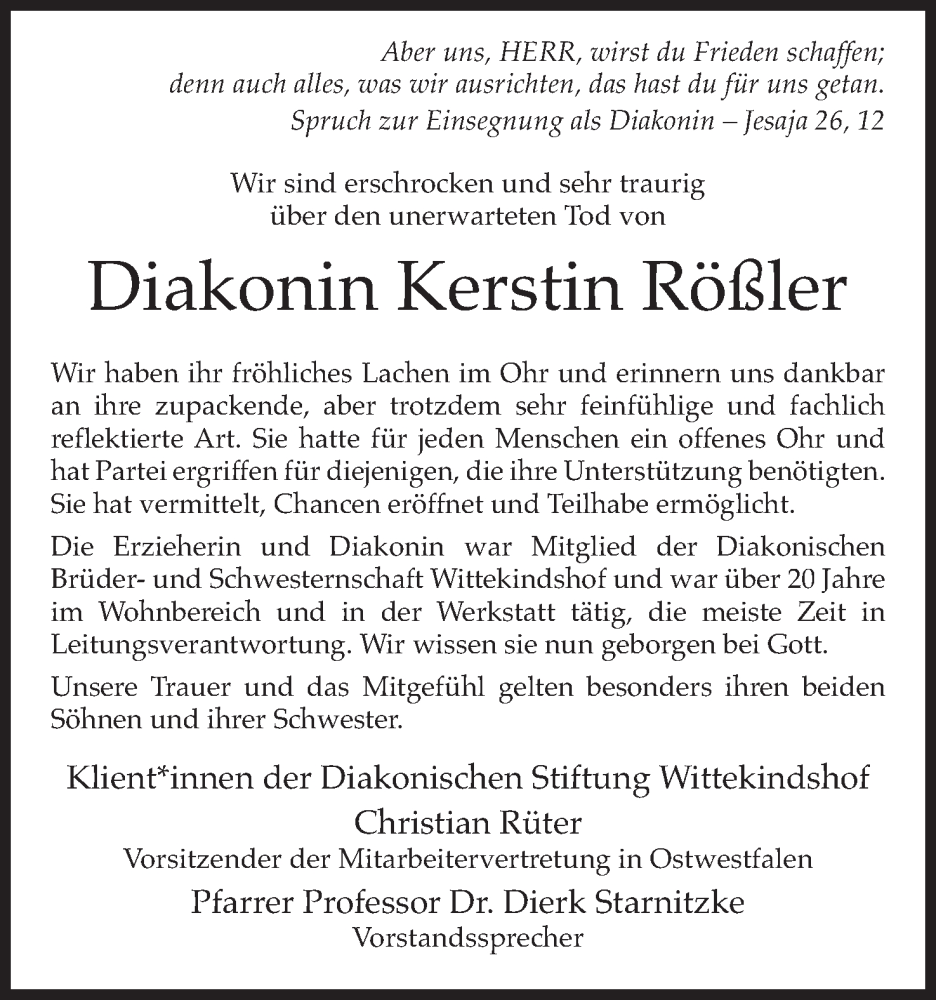  Traueranzeige für Kerstin Rößler vom 04.08.2023 aus Mindener Tageblatt