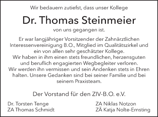 Anzeige von Thomas Steinmeier von Mindener Tageblatt