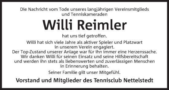 Anzeige von Willi Reimler von Mindener Tageblatt
