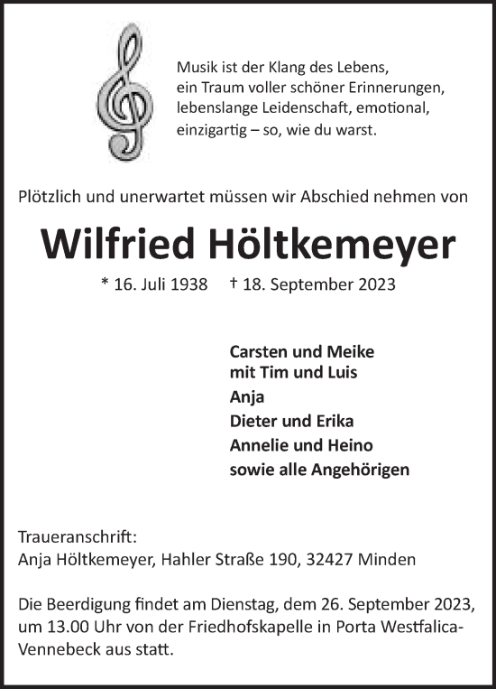 Anzeige von Wilfried Höltkemeyer von Mindener Tageblatt