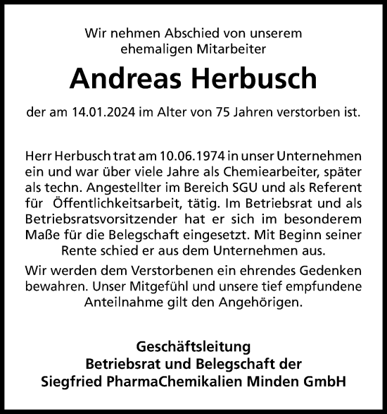 Anzeige von Andreas Herbusch von 4401
