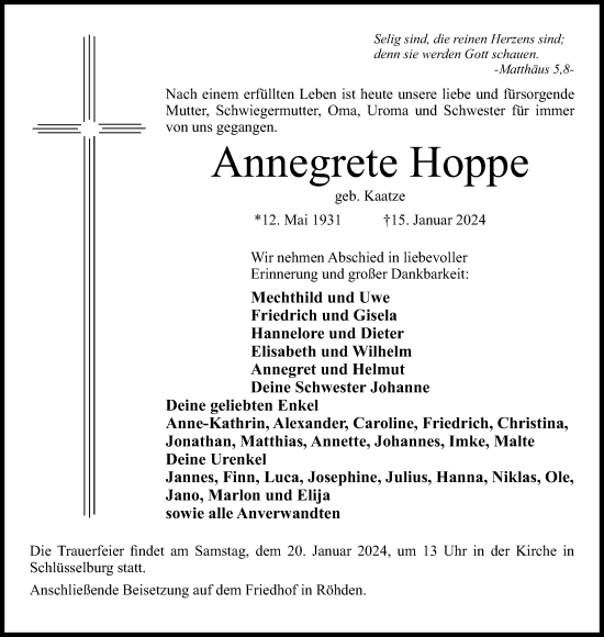 Anzeige von Annegrete Hoppe von 4401