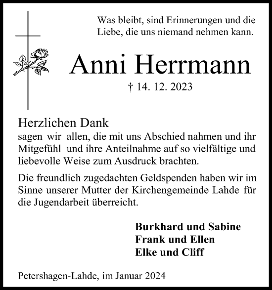 Anzeige von Anni Herrmann von 4401
