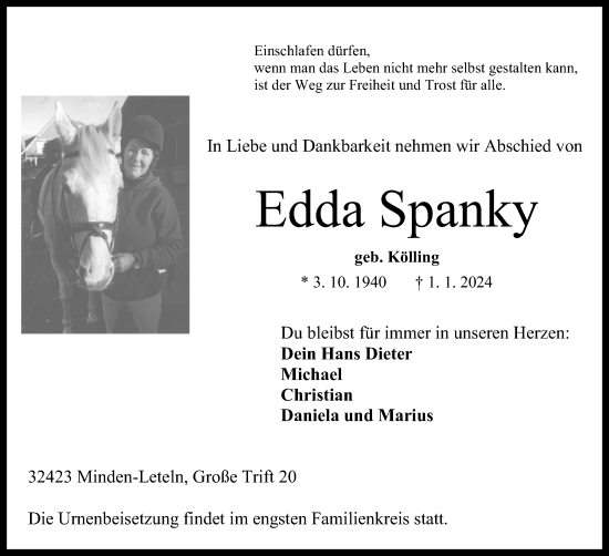Anzeige von Edda Spanky von 4401