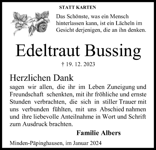 Anzeige von Edeltraut Bussing von 4401