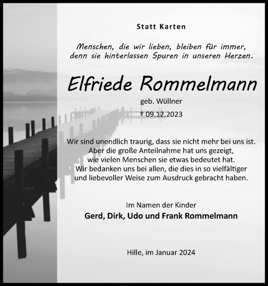 Anzeige von Elfriede Rommelmann von 4401
