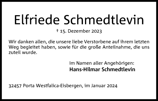 Anzeige von Elfriede Schmedtlevin von 4401