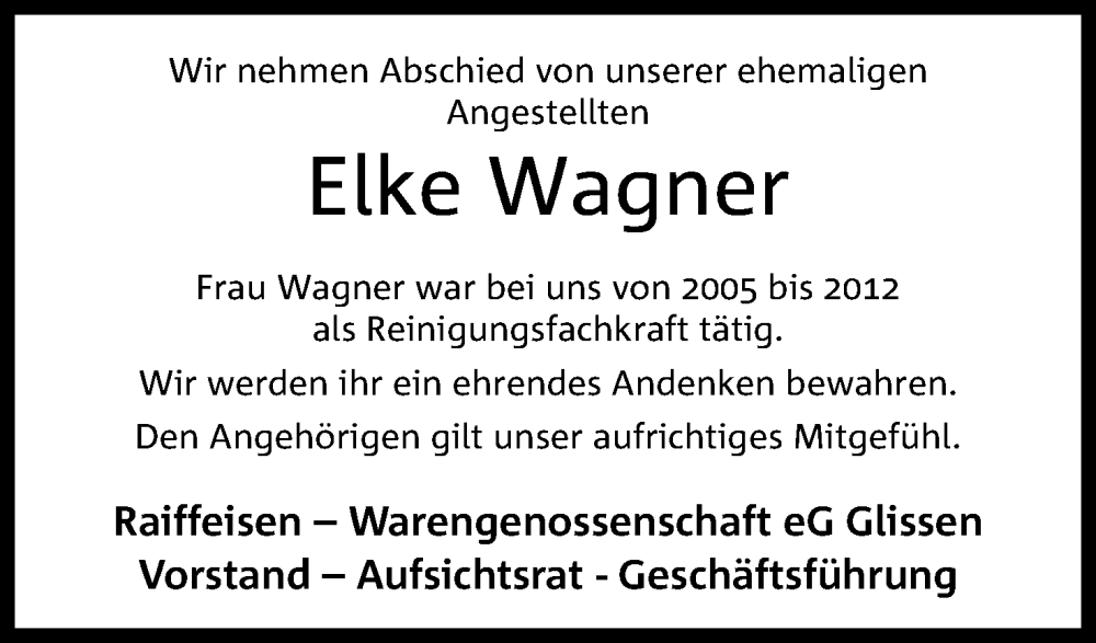  Traueranzeige für Elke Wagner vom 06.01.2024 aus 4401