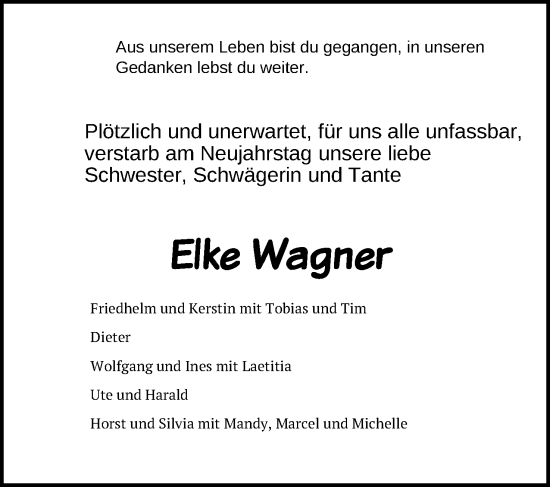 Anzeige von Elke Wagner von 4401