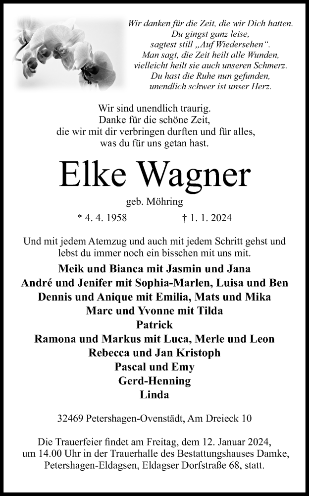  Traueranzeige für Elke Wagner vom 06.01.2024 aus 4401