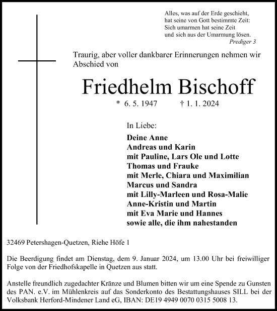 Anzeige von Friedhelm Bischoff von 4401