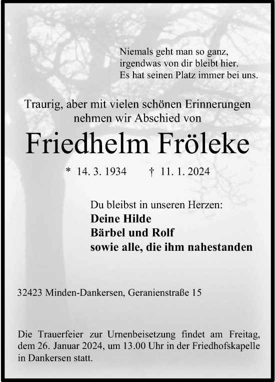 Anzeige von Friedhelm Fröleke von 4401