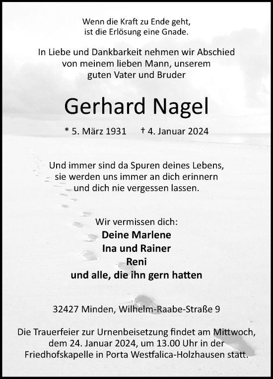 Anzeige von Gerhard Nagel von 4401
