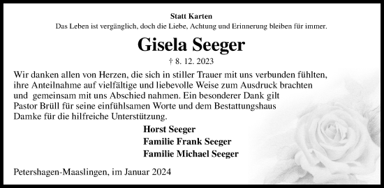 Anzeige von Gisela Seeger von 4401