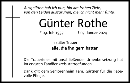 Anzeige von Günter Rothe von 4401