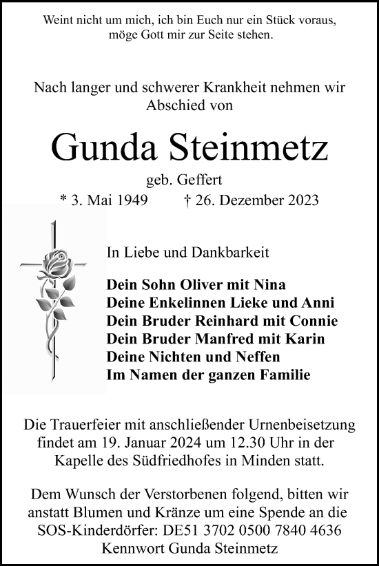 Anzeige von Gunda Steinmetz von 4401