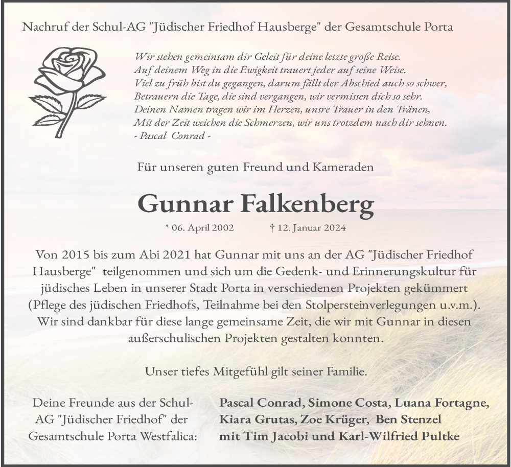  Traueranzeige für Gunnar Falkenberg vom 27.01.2024 aus 4401