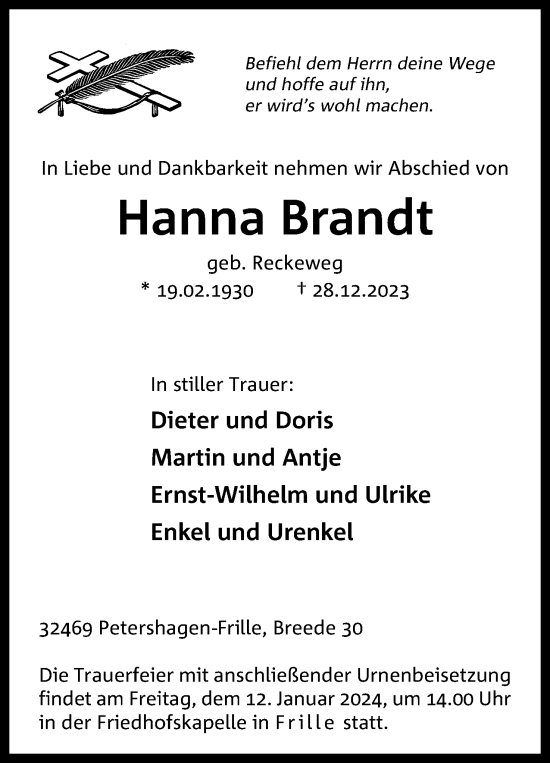Anzeige von Hanna Brandt von 4401