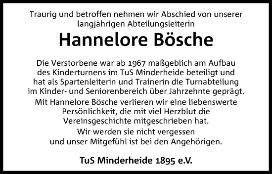 Anzeige von Hannelore Bösche von 4401