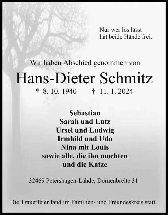 Anzeige von Hans-Dieter Schmitz von 4401