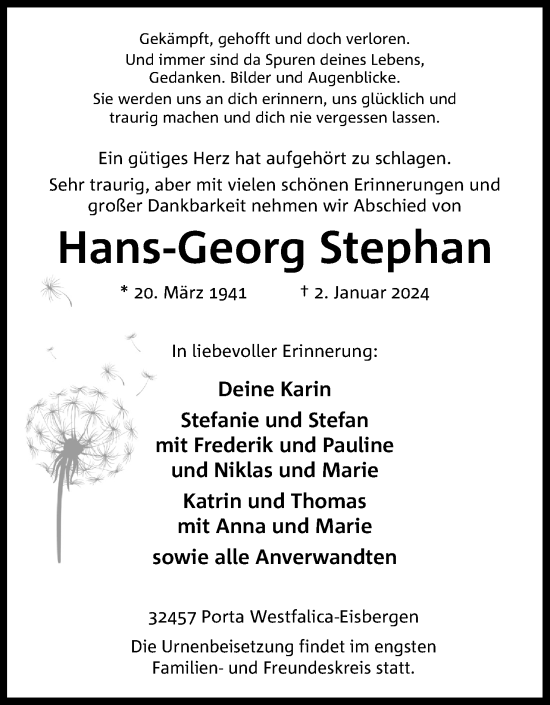 Anzeige von Hans-Georg Stephan von 4401