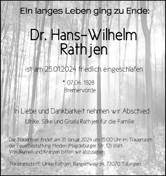 Anzeige von Hans-Wilhelm Rathjen von 4401