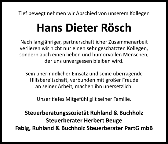 Anzeige von Hans Dieter Rösch von 4401